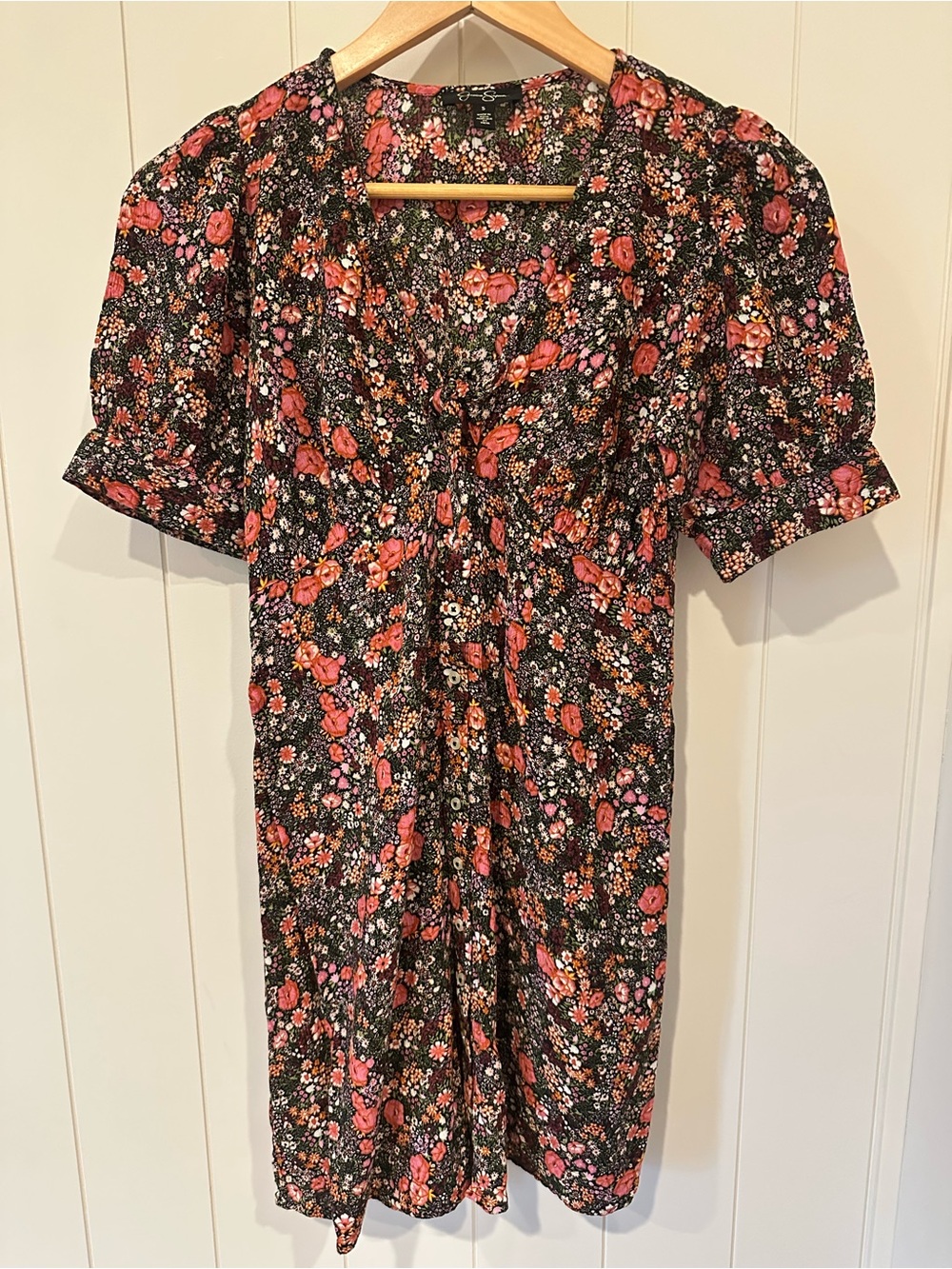 Jessica Simpson Floral Button‑Down Front‑Tie Mini Dress Women’s Size Small